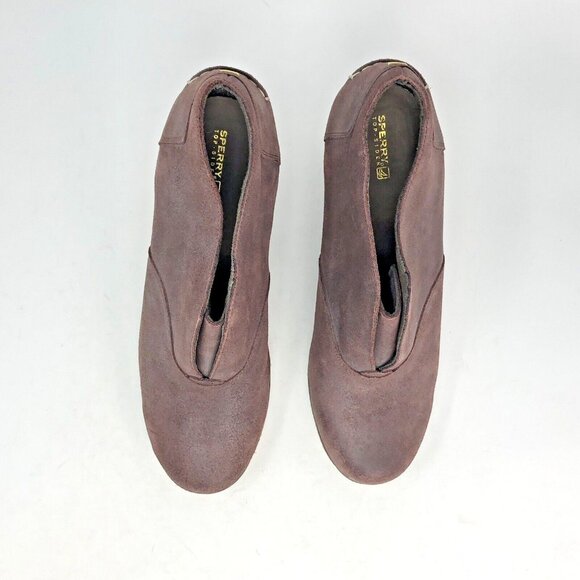 Sperry Boots Womens 12M Harlow Brook Brown Leather Top Sider Wedge Heel Suede - Picture 3 of 11